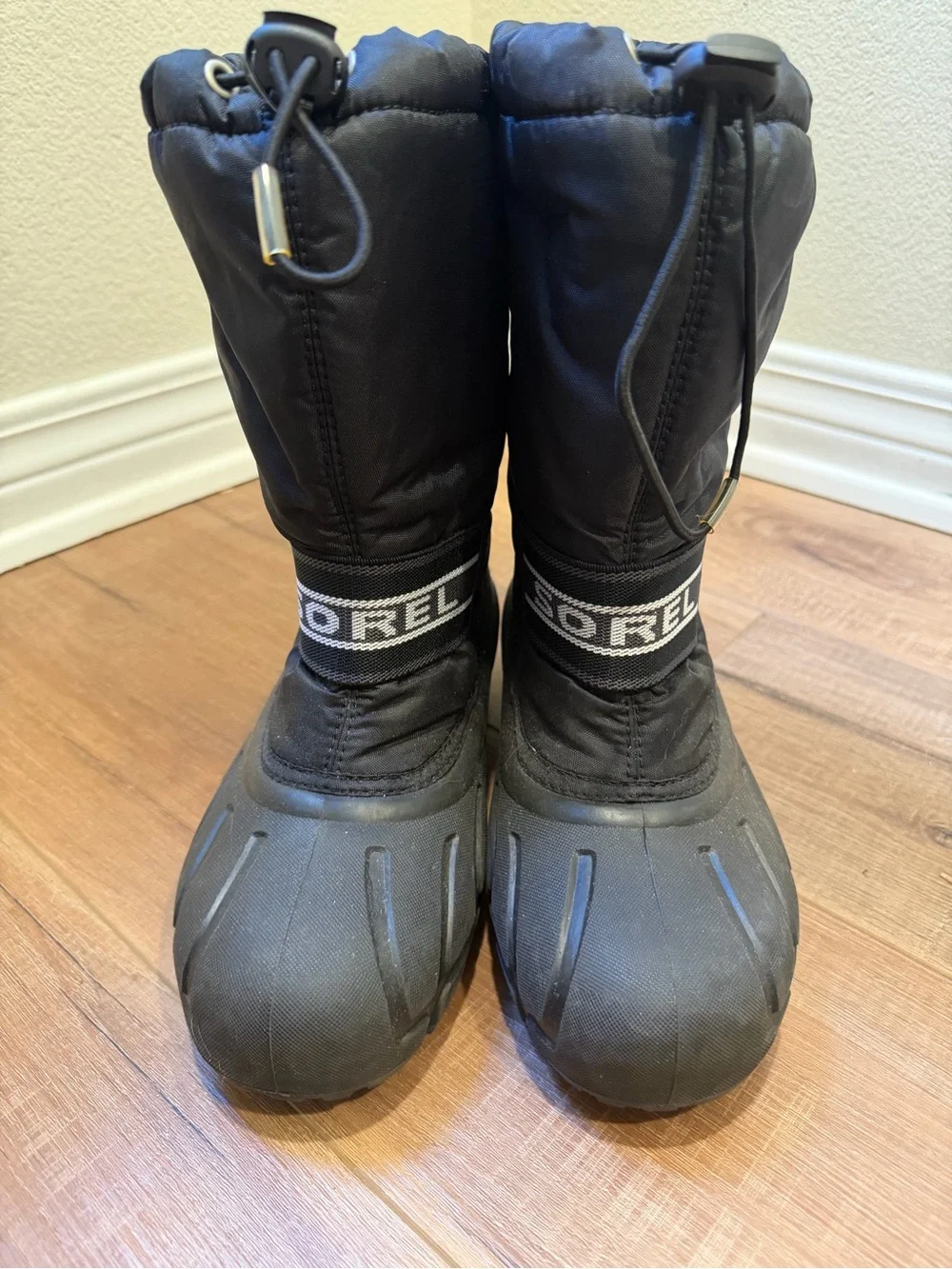 SOREL Black Winter Snow Boots with Drawstring Top YOUTH size 5